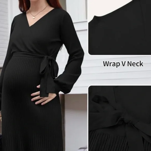 Maternity Sweater Dress Long Sleeve Pregnancy Photoshoot Baby Shower Black Large - Picture 4 of 4